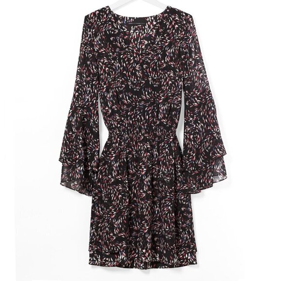 WHBM Flowy Print Long Sleeve Dress Black - Picture 5 of 16